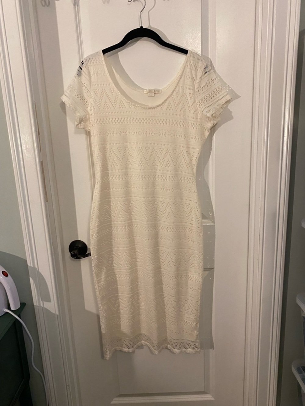 Cooper & Ella Crochet Boho Short-Sleeve Dress in Cream